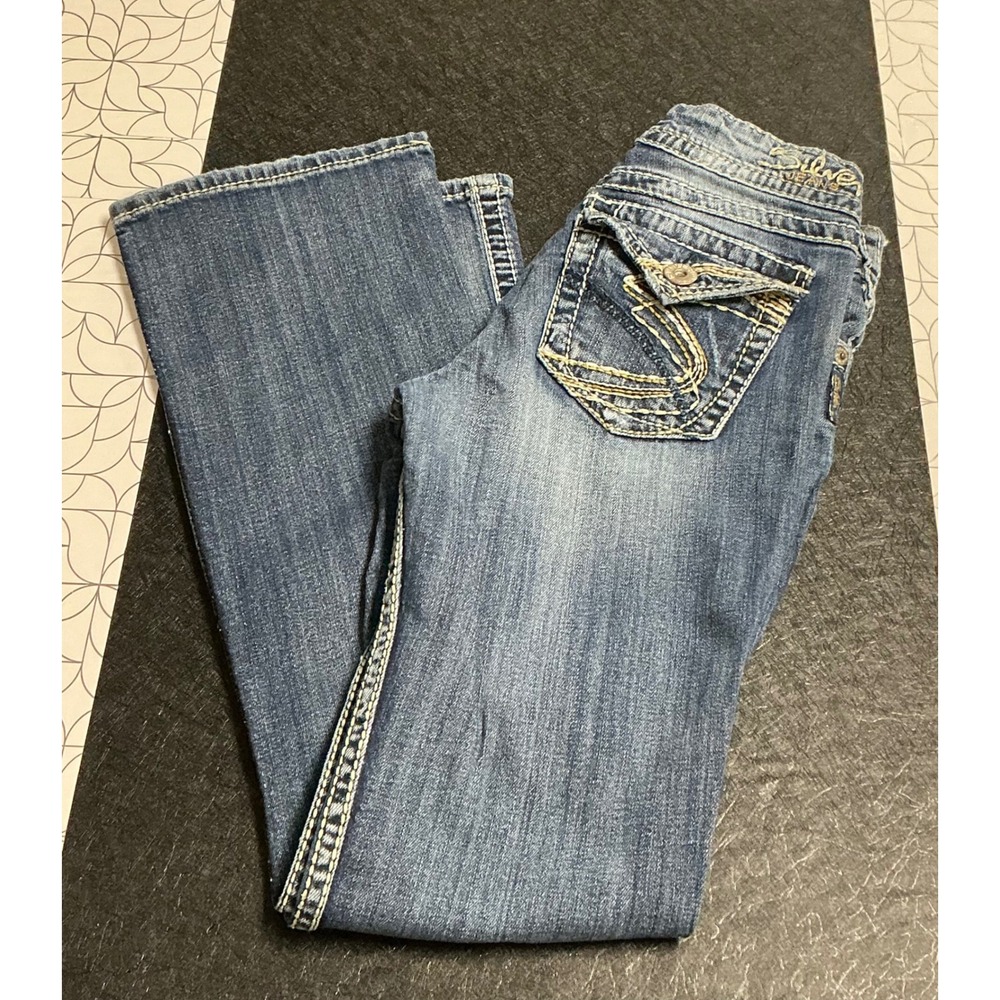 Silver Jeans Suki Surplus Bootcut 27x32 Blue Contrast Stitch